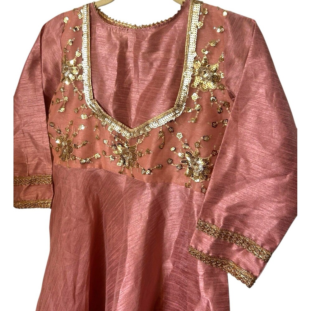Riyaz Sahaab Pakistan India Gold Beaded Sequins  Mauve Junior Dress Size 10-12 - Picture 4 of 8